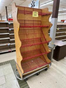 DESCRIPTION: 48" WOODEN DISPLAY RACK W/ WIRE SHELVING LOCATION: FLOOR QTY: 1