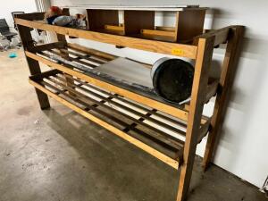 DESCRIPTION: 10' X 20" THREE TIER WOODEN SHELF SIZE 10' X 18" X 60" LOCATION: BACK WAREHOUSE QTY: 1