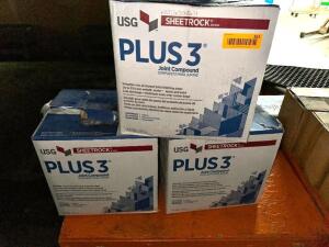 DESCRIPTION: (3) BOXES OF USF PLUS 3 JOINT COMPOUND. LOCATION: BACK WAREHOUSE THIS LOT IS: ONE MONEY QTY: 1