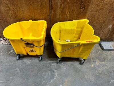 DESCRIPTION: (4) YELLOW PLASTIC MOP BUCKETS. ADDITIONAL INFORMATION NO WRINGERS LOCATION: BACK WAREHOUSE THIS LOT IS: ONE MONEY QTY: 1