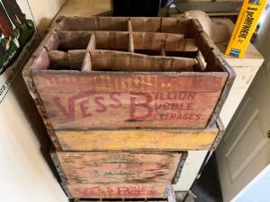 DESCRIPTION: (8) VINTAGE WOODED BOTTLE CRATES. LOCATION: UPSTAIRS OFFICE THIS LOT IS: SOLD BY THE PIECE QTY: 8