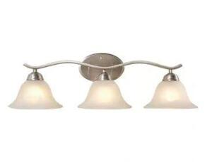 ANDENNE 3-LIGHT 26.3 IN. TRANSITIONAL BRUSHED NICKEL BATHROOM VANITY LIGHT WITH BELL SHAPED MARBLEIZED GLASS SHADES