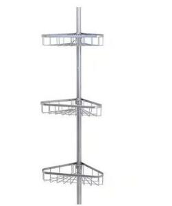 TENSION POLE SHOWER CADDY IN SATIN CHROME WITH 3-SHELVES