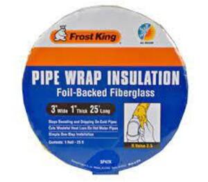 DESCRIPTION: (5) FIBERGLASS PIPE WRAP BRAND/MODEL: FROST KING RETAIL$: $8.98 EA SIZE: 1X25 QTY: 5