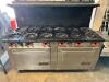 FRANKLIN CHEF TEN BURNER GAS RANGE W/ LOWER DOUBLE OVEN