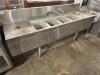 7' FOUR WELL UNDER BAR STAINLESS SINK W/ LEFT AND RIGHT DRY BOARDS