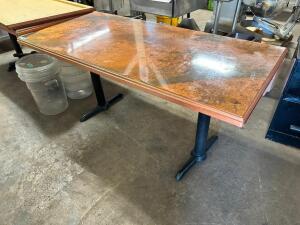 62" X 30" COMPOSITE TABLE W/ DOUBLE PEDESTAL BASE.