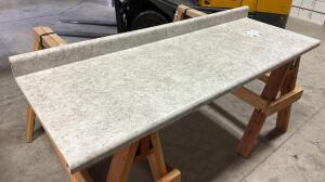 DESCRIPTION: 8' LAMINATE COUNTERTOP IN MATTE PEBBLE PIAZZA WITH INTEGRATED BACKSPLASH BRAND/MODEL: HAMPTON BAY SIZE: 96"X25.25" LOCATION: WAREHOUSE QT