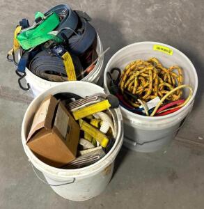 DESCRIPTION: ASSORTED RATCHET STRAPS, BUNGEE CORDS, NYLON ROPE, AND OTHER STRAPPING AS SHOWN LOCATION: WAREHOUSE QTY: 1