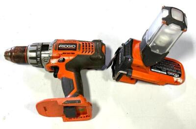 DESCRIPTION: 18V CORDLESS X3 LIGHT AND 1/2" CORDLESS DRILL (NO BATTERY) BRAND/MODEL: RIDGID LOCATION: TOOL ROOM QTY: 2