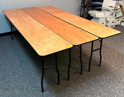 DESCRIPTION: (3) 8' FOLDING COMPOSITE TABLES SIZE: 96"X18" LOCATION: CONFERENCE ROOM QTY: 3