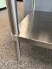 DESCRIPTION: 30" STAINLESS STEEL TABLE WITH UNDERSHELF AND BACKSPLASH SIZE: 30"X30"X34" LOCATION: MAIN OFFICE QTY: 1 - 6