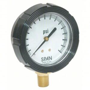 DESCRIPTION: (2) INDUSTRIAL PRESSURE GAUGE BRAND/MODEL: SPAN #5NMV9 INFORMATION: BLACK RETAIL$: $78.30 EA SIZE: 100 PSI, 2-1/2"" DIAL, MALE QTY: 2