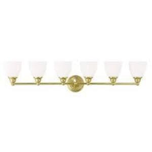 DESCRIPTION: (2) SOMERVILLE VANITY LIGHT FIXTURE BRAND/MODEL: LIVEX LIGHTING #13666-02 INFORMATION: POLISHED BRASS RETAIL$: $356.16 EA SIZE: 6 LIGHTS