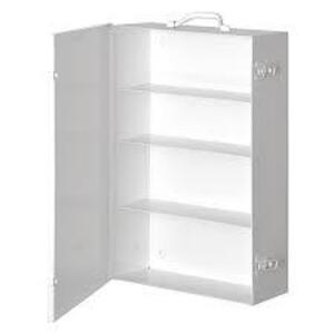 DESCRIPTION: (1) FIRST AID KIT, WALL MOUNTED, FRAME BRAND/MODEL: DURHAM #535-43 INFORMATION: WHITE RETAIL$: $47.41 EA SIZE: 4 SHELVES, QTY: 1