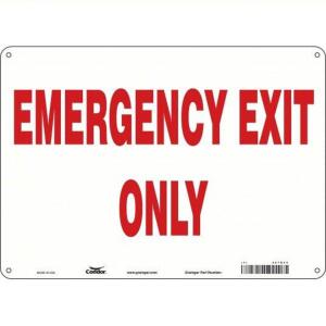 DESCRIPTION: (5) SAFETY SIGN BRAND/MODEL: EMERGENCY EXIT SIGN RETAIL$: $26.93 EA SIZE: 10X14 QTY: 5