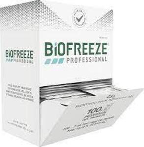 DESCRIPTION: (2) BOXES OF (100) INDIVIDUAL GEL PACKETS BRAND/MODEL: BIOFREEZE PROFESSIONAL RETAIL$: $50.00 EA SIZE: 3ML PACKETS QTY: 2