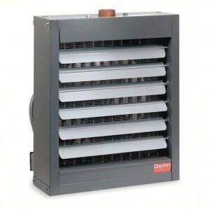 DESCRIPTION: (1) HYDRONIC WALL & CEILING HEATER BRAND/MODEL: DAYTON/1EBC1 INFORMATION: 174,000 BTU @ 200F WATER, 3500CFM, 1/3 HP RETAIL$: $3,070.17 SI