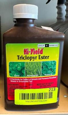 DESCRIPTION: (9) 8 OZ. BOTTLES OF TRICLOPYR ESTER HERBICIDE BRAND/MODEL: HI-YIELD 35261-1216-CL RETAIL$: $17.50 EACH LOCATION: RETAIL SHOP QTY: 9