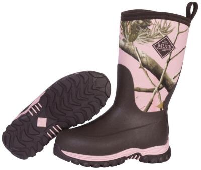 DESCRIPTION: PAIR OF KID'S RUGGED II BOOTS BRAND/MODEL: MUCK RG2-4RAP INFORMATION: BROWN/PINK REAL TREE APC SIZE: KIDS 1 RETAIL$: $74.99 LOCATION: RET