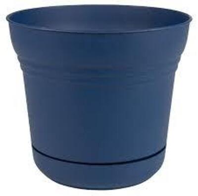 DESCRIPTION: (3) 10" SATURN PLASTIC PLANTER- DEEP BLUE SEA BRAND/MODEL: BLOEM RETAIL$: $7.99 EACH SIZE: 9.8" WIDTH LOCATION: STORE