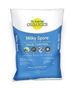 DESCRIPTION: (5) 20 LB. BAGS OF MILKY SPORE GRANULAR GRUB CONTROL BRAND/MODEL: ST. GABRIEL ORGANICS LOCATION: STOCK ROOM QTY: 5