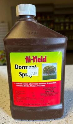 DESCRIPTION: (7) 32 OZ. BOTTLES OF DORMANT SPRAY BRAND/MODEL: HI-YIELD 32034 RETAIL$: $7.99 EACH LOCATION: STOCK ROOM QTY: 7