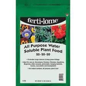 DESCRIPTION: (34) 8 OZ. BAGS OF ALL PURPOSE WATER SOLUBLE PLANT FOOD (20-20-20) BRAND/MODEL: FERTI-LOME 11728 RETAIL$: $2.85 EACH LOCATION: STOCK ROOM