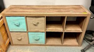 DESCRIPTION: WOODEN CUBBY STORAGE UNIT SIZE: 58"X16"X30" LOCATION: OFFICE QTY: 1