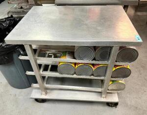 30" X 36" ROLL ABOUT HALF SIZE CAN RACK W/ STAINLESS WORK TOP.