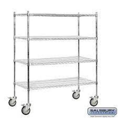 DESCRIPTION: (1) MOBILE WIRE SHELVING BRAND/MODEL: SALSBURY #9554M-CHR INFORMATION: CHROME RETAIL$: $369.99 EA SIZE: 60" W, 69"H 24"D QTY: 1