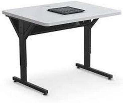 DESCRIPTION: (1) COMPUTER TABLE, MOBILE WITH WHEELSBRAND/MODEL: BRAWNY #89847INFORMATION: GRAYRETAIL$: $301.84 EASIZE: 30" D, 36" W, 25-1/2" to 33-1/2" HQTY: 1