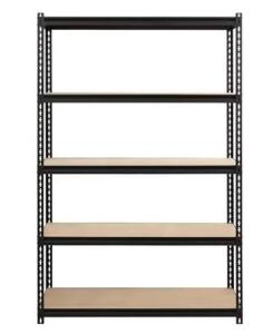 DESCRIPTION: (1) 5-SHELF METAL/PARTICLE BOARD SHELVING UNIT BRAND/MODEL: IRON HORSE #20994 INFORMATION: BLACK SHELVES RETAIL$: $292.99 EA SIZE: 24"D 4