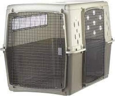 DESCRIPTION: (1) GIANT DOUBLE DOOR DOG CRATE BRAND/MODEL: PET LODGE #157339 INFORMATION: LIGHT AND DARK GREY, PLASTIC SIDES, WIRE DOOR RETAIL$: $895.8