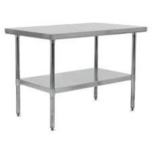 DESCRIPTION: (1) WORK TABLE BRAND/MODEL: JOHN BOOS #FBLG3624 INFORMATION: STAINLESS STEEL RETAIL$: $210.00 EA SIZE: 24" S 36" QTY: 1