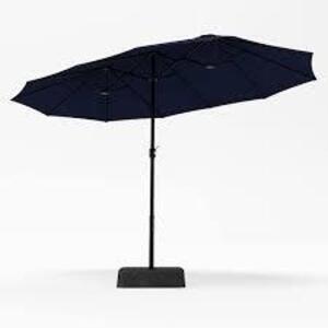 DESCRIPTION: (1) MARKET PATIO UMBRELLA BRAND/MODEL: PHI VILLA #E02GM013-Z INFORMATION: BLACK/NAVY BLUE RETAIL$: $177.00 EA QTY: 1