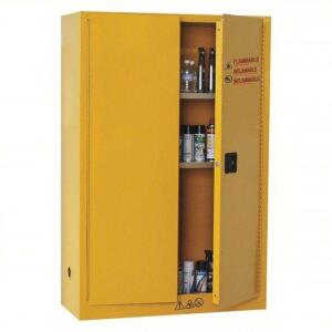 DESCRIPTION: (1) FLAMMABLES SAFETY CABINET, MANUAL CLOSE, NO KEY BRAND/MODEL: CONDOR #42X501 INFORMATION: YELLOW RETAIL$: $1210.66 EA SIZE: 45 GAL, 43