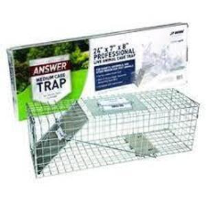 DESCRIPTION: (1) NO HARM, HUMANE MEDIUM CAGE TRAP BRAND/MODEL: ANSWER INFORMATION: CATCH AND RELEASE, WIRE CAGE RETAIL$: $99.99 EA SIZE: MEDIUM SIZED,