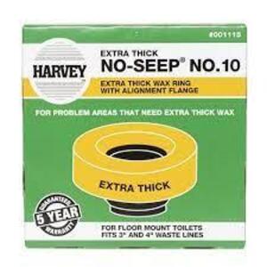 DESCRIPTION: (9) EXTRA THICK WAX RING WITH ALIGNMENT FLANGE BRAND/MODEL: HARVEY #001115 INFORMATION: NO SEEP RETAIL$: $5.39 PER GASKET SIZE: #10 QTY: