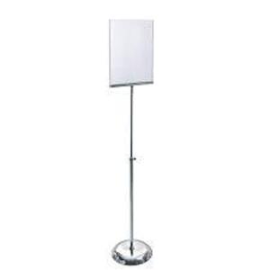 DESCRIPTION: (1) TWO SIDED SIGN HOLDER STAND PEDESTAL, ON SQUARE METAL BASE BRAND/MODEL: AZAR #00863 INFORMATION: METAL, WITH CLEAR SIGN HOLDER RETAIL