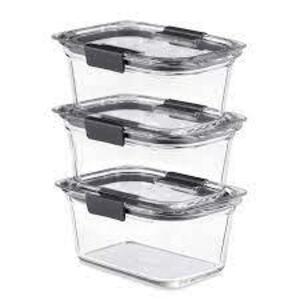 DESCRIPTION: (1) (3) PIECE GLASS STORAGE FOOD CONTAINER WITH LIDS BRAND/MODEL: RUBBERMAID #2118305 RETAIL$: $32.99 EA SIZE: 4.7 CUP QTY: 1