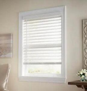 WHITE CORDLESS ROOM DARKENING 2.5 IN. PREMIUM FAUX WOOD BLIND FOR WINDOW - 33.5 IN. W X 48 IN. L