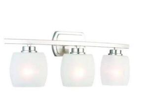 TAMWORTH 3-LIGHT BRUSHED NICKEL VANITY LIGHT WITH FROSTED GLASS SHADES