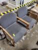 DESCRIPTION: (2) USED OFFICE WAITING CHAIRS, GUEST CHAIRS BRAND/MODEL: WOODEN MALLET INFORMATION: GREY RETAIL$: $257.99 EA SIZE: WOODEN ARMS AND LEGS,