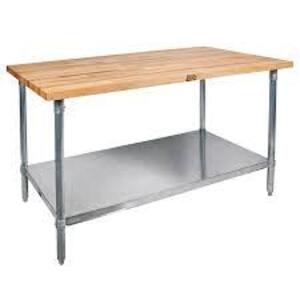 DESCRIPTION: (1) WORK TABLE WITH WOODEN TOP BRAND/MODEL: JOHN BOOS #1-18X72 INFORMATION: STAINLESS STEEL, WOOD TOP RETAIL$: $749.00 EA SIZE: 18" X 72"