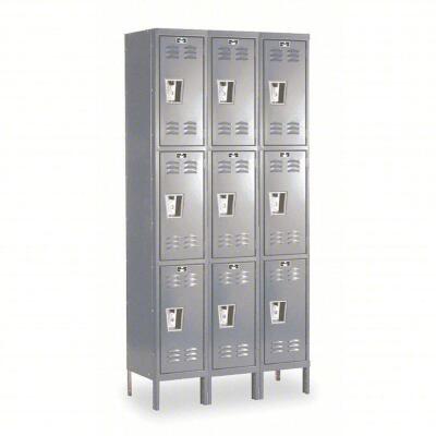 DESCRIPTION: (1) WARDROBE LOCKER BRAND/MODEL: HALLOWELL #4HB98 INFORMATION: GRAY RETAIL$: $1032.97 EA SIZE: 36 IN X 12 IN X 78 IN, LOUVERED, 3 TIERS,