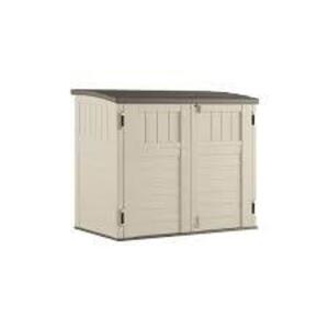 DESCRIPTION: (1) HORIZONTAL STORAGE SHEDBRAND/MODEL: SUNCAST #BMS2500INFORMATION: WHITE AND GRAYRETAIL$: $299.99 EASIZE: 34 CU FT, 2 ft. 8 in. x 4 ft. 5 in. x 3 ft. 9.5 in.QTY: 1