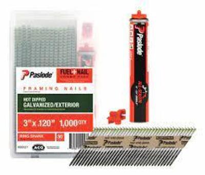 DESCRIPTION: (2) CASES OF (1000) FUEL CELL FRAMING NAILS BRAND/MODEL: PASLODE #3FRT1 RETAIL$: $55.94 EA SIZE: 3IN OFFSET ROUND HEAD QTY: 2