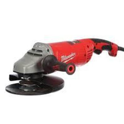 DESCRIPTION: (1) LARGE ANGLE GRINDER WITH LOCK ON BRAND/MODEL: MILWAUKEE #6088-30 INFORMATION: RED RETAIL$: $249.00 EA SIZE: 7" TO 9" QTY: 1