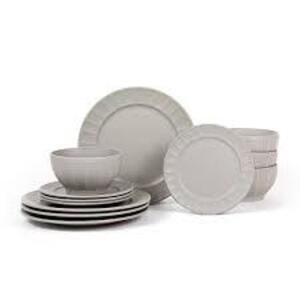 DESCRIPTION: (1) DINNERWARE SET BRAND/MODEL: SANGO PRIMA INFORMATION: PRIMA GREY RETAIL$: $45.71 EA SIZE: 12 PC QTY: 1